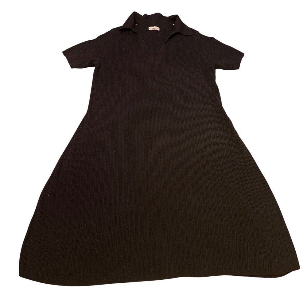 Ava & Viv Plus Size Black Ribbed Collared Midi Dress Short Sleeve‎ Size 3X